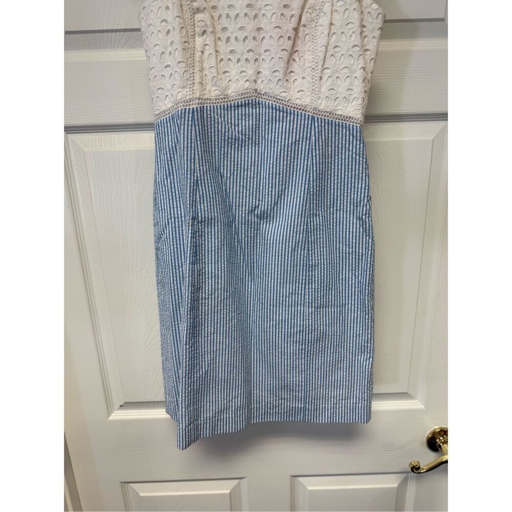 Lilly Pulitzer Maya Shift Dress in Coastal Blue Seersucker & White Eyelet Sz 0 N - Picture 6 of 11